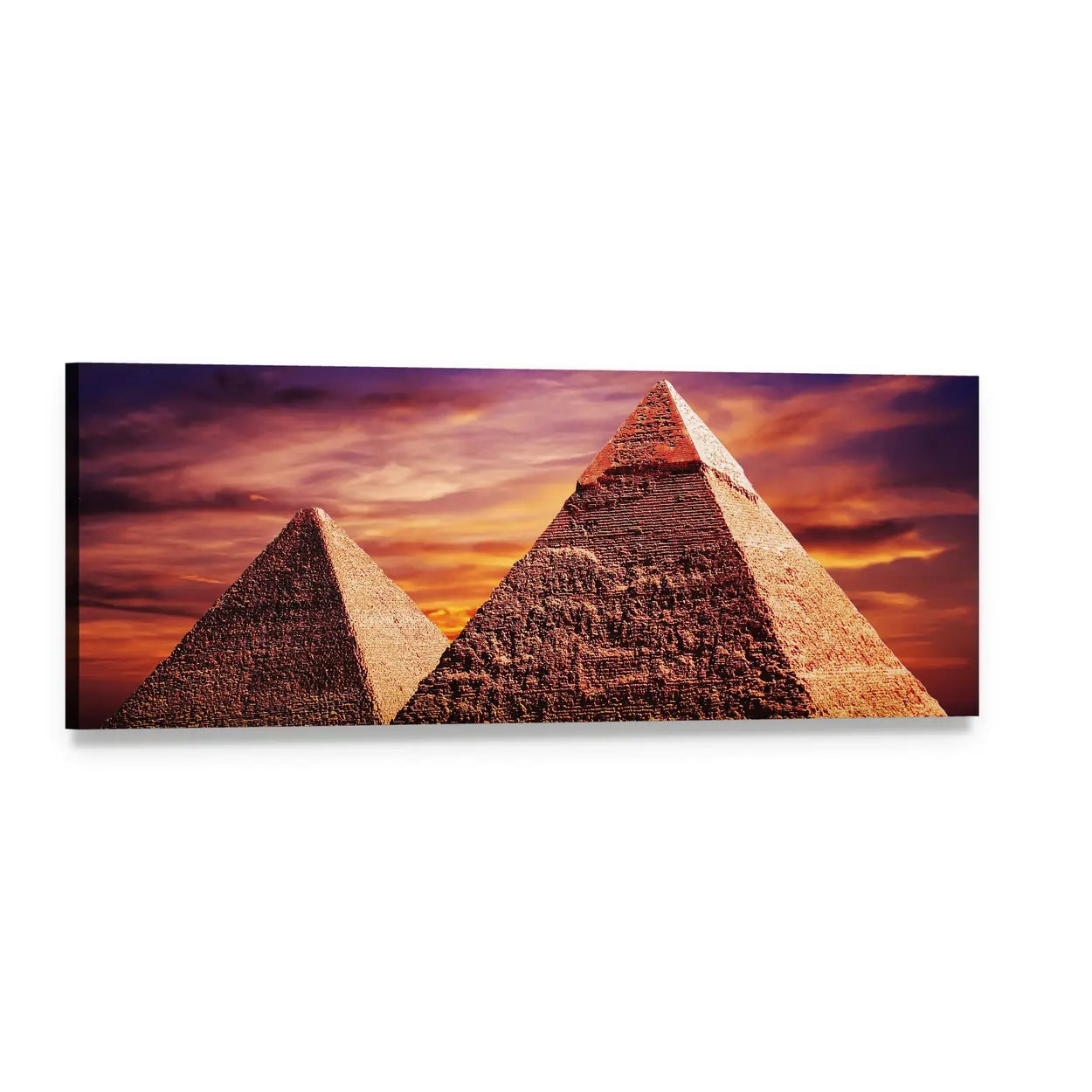 Pyramids of Giza at Sunset Panoramic Canvas Wall Art, single panel gallery wrapped canvas, angled product view