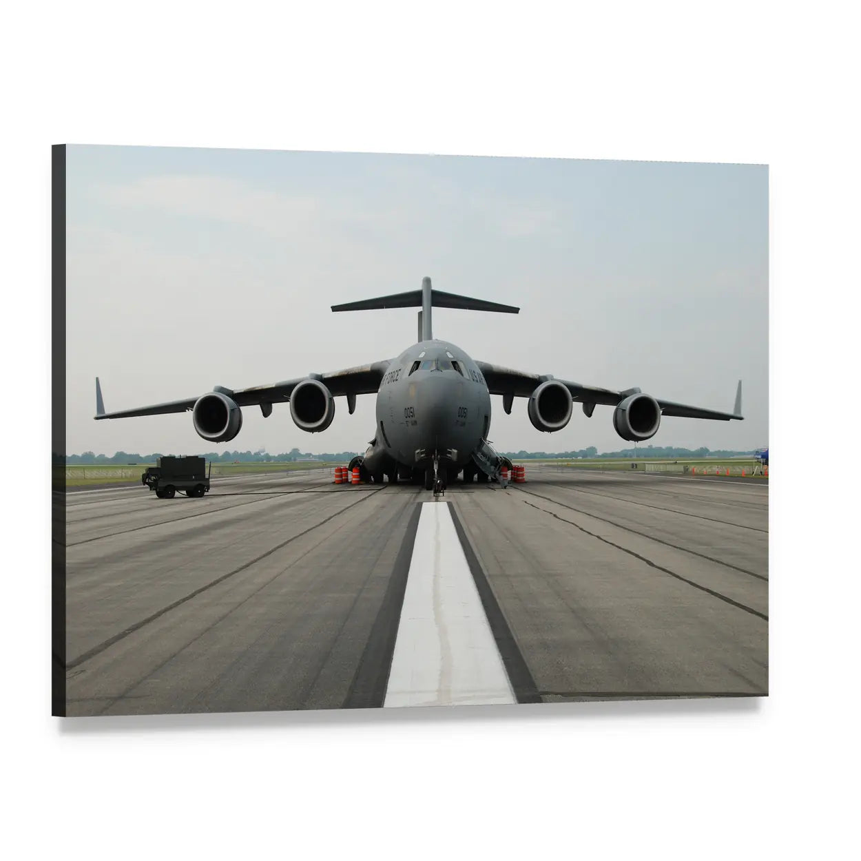 C-17 Globemaster Iii on Runway Canvas Wall Art, single panel gallery wrapped canvas, angled product view