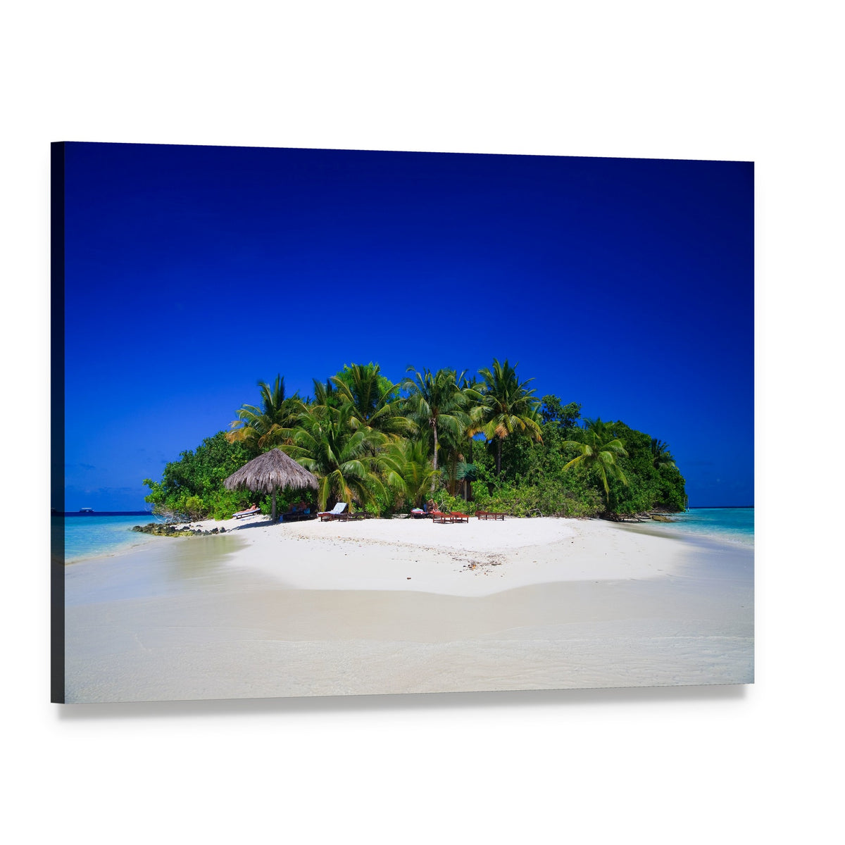 Maldives Tropical Island with Palm Hut Canvas Wall Art, single panel gallery wrapped canvas, angled product view