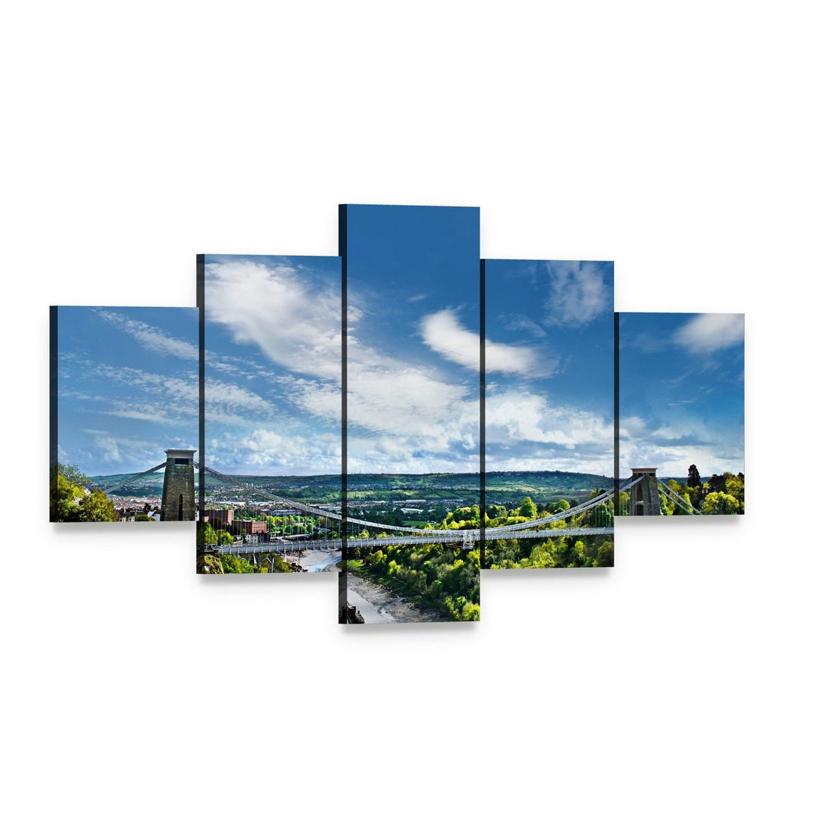 Clifton Suspension Bridge in Bristol Canvas Wall Art, 5 panel 5 Star layout gallery wrapped canvas set, angled product view