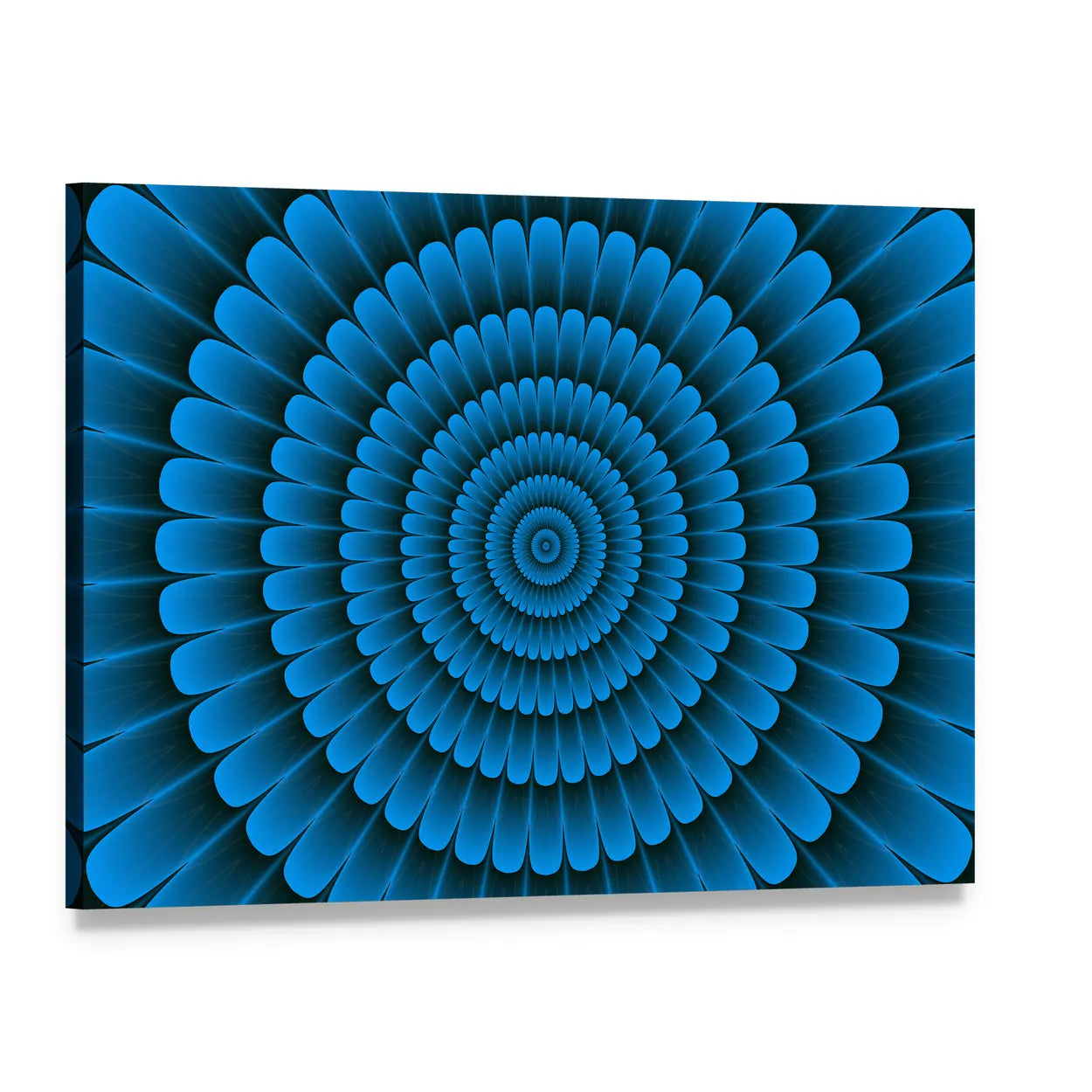 Blue Radial Floral Pattern Canvas Wall Art, single panel gallery wrapped canvas, angled product view