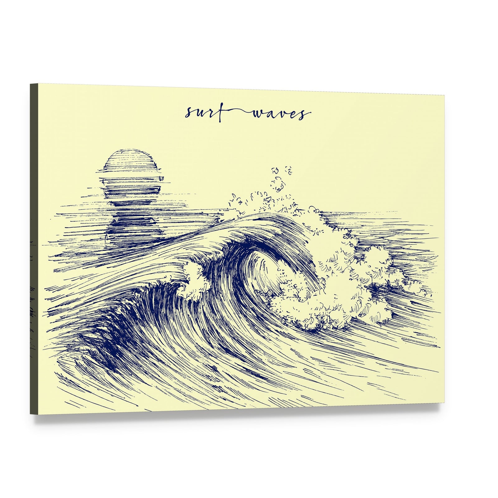 Hand-drawn Surf Waves Illustration Canvas Wall Art, single panel gallery wrapped canvas, angled product view