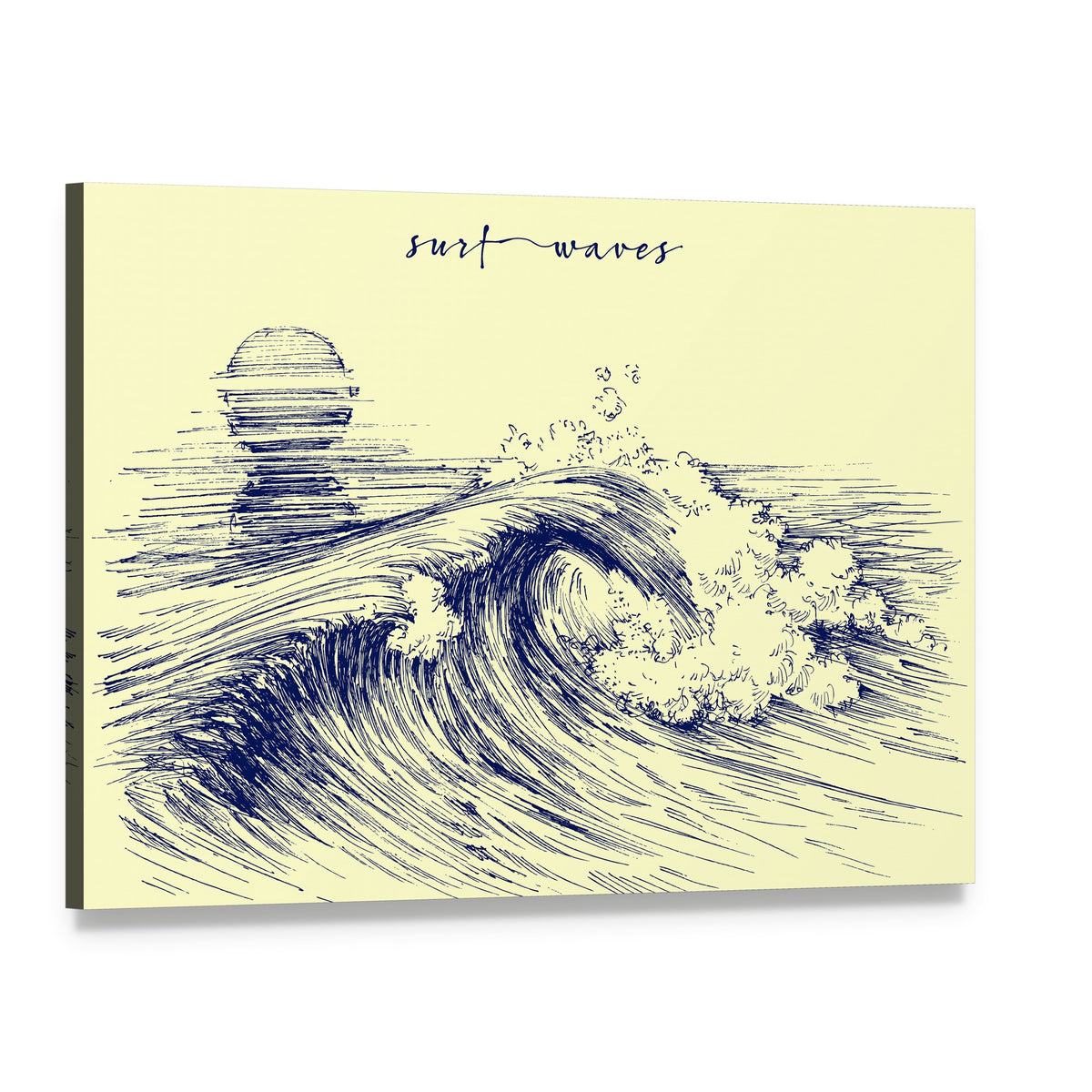 Hand-drawn Surf Waves Illustration Canvas Wall Art, single panel gallery wrapped canvas, angled product view