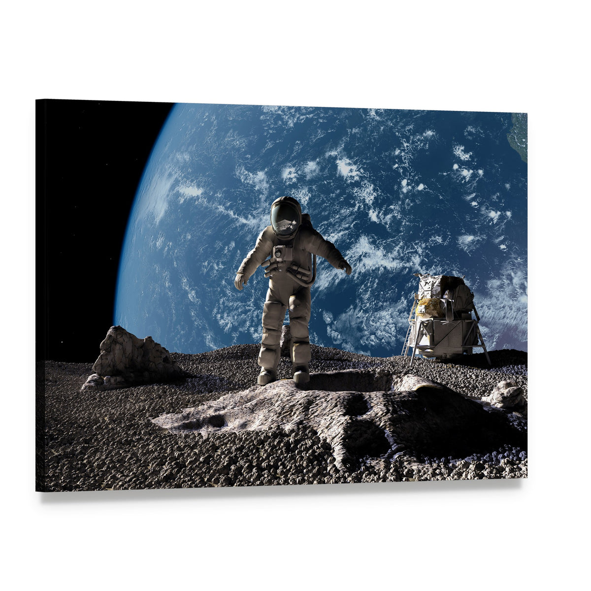 Astronaut on Asteroid Canvas Wall Art, single panel gallery wrapped canvas, angled product view