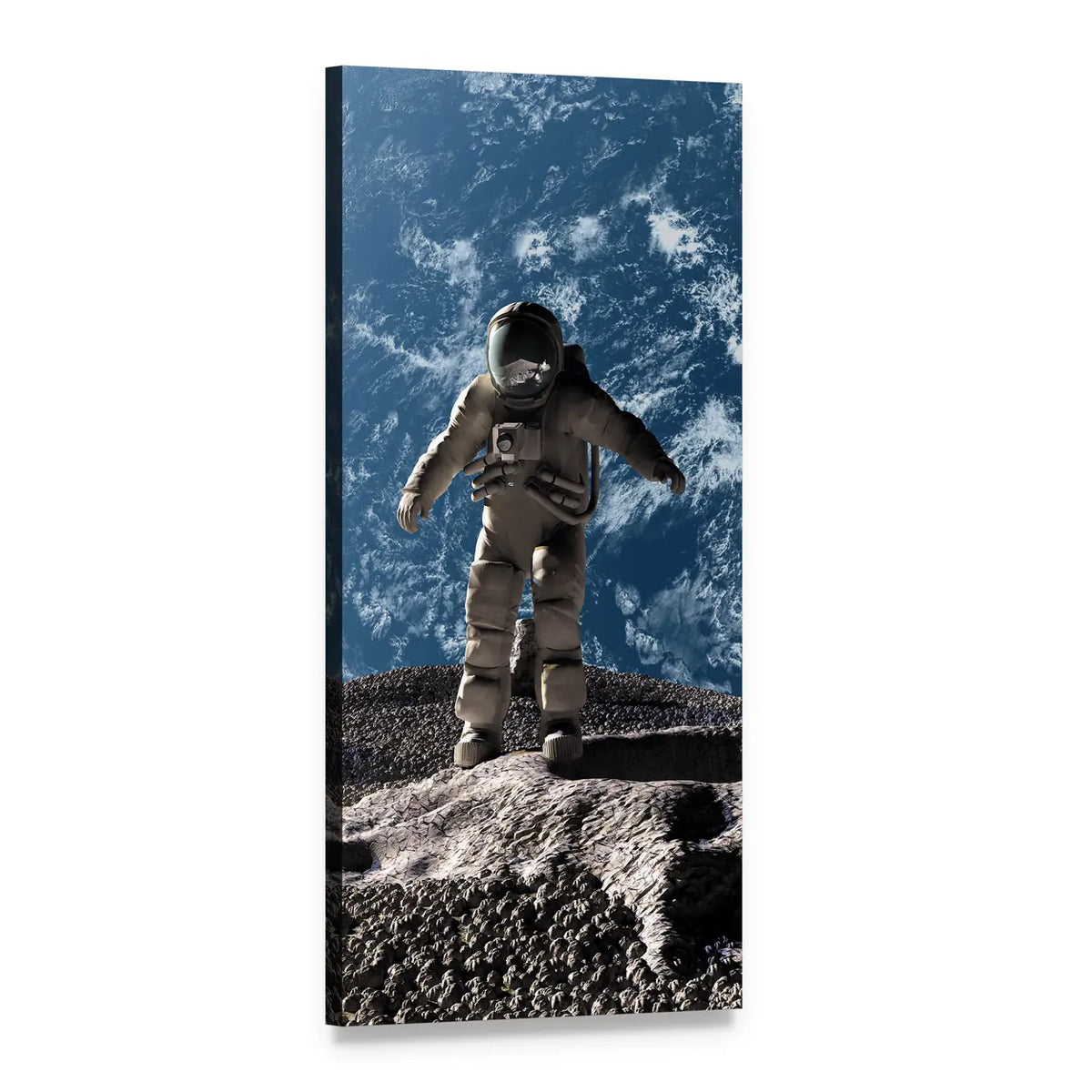 Astronaut on Asteroid Vertical Canvas Wall Art, 1 panel 1 Vertical layout gallery wrapped canvas set, angled product view