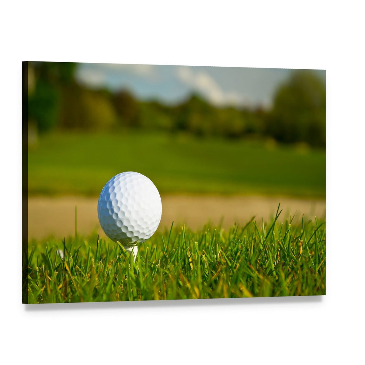 Golf Ball on Beautiful Course Canvas Wall Art, single panel gallery wrapped canvas, angled product view