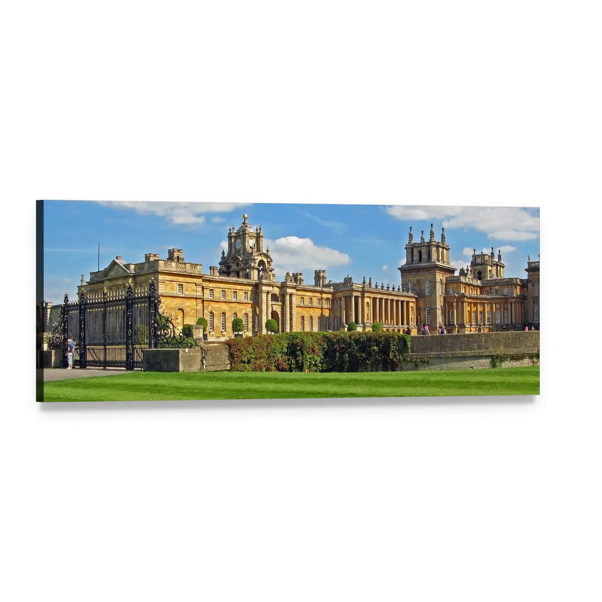 Blenheim Palace Clock Tower and Gardens Panoramic Canvas Wall Art, single panel gallery wrapped canvas, angled product view