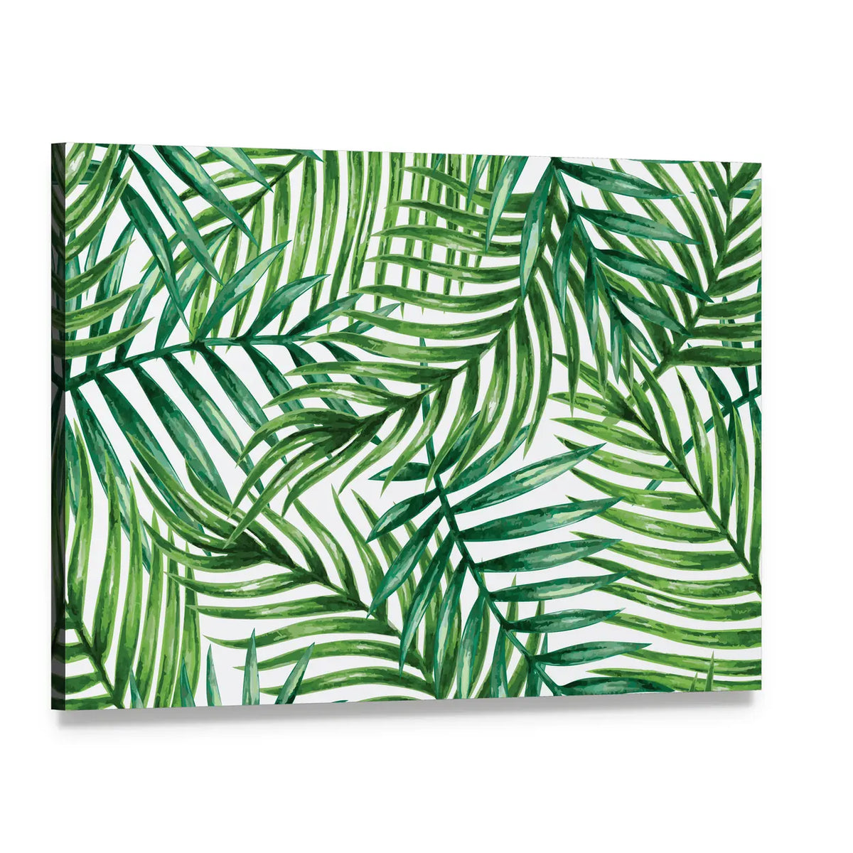 Watercolor Tropical Palm Leaves Canvas Wall Art, single panel gallery wrapped canvas, angled product view