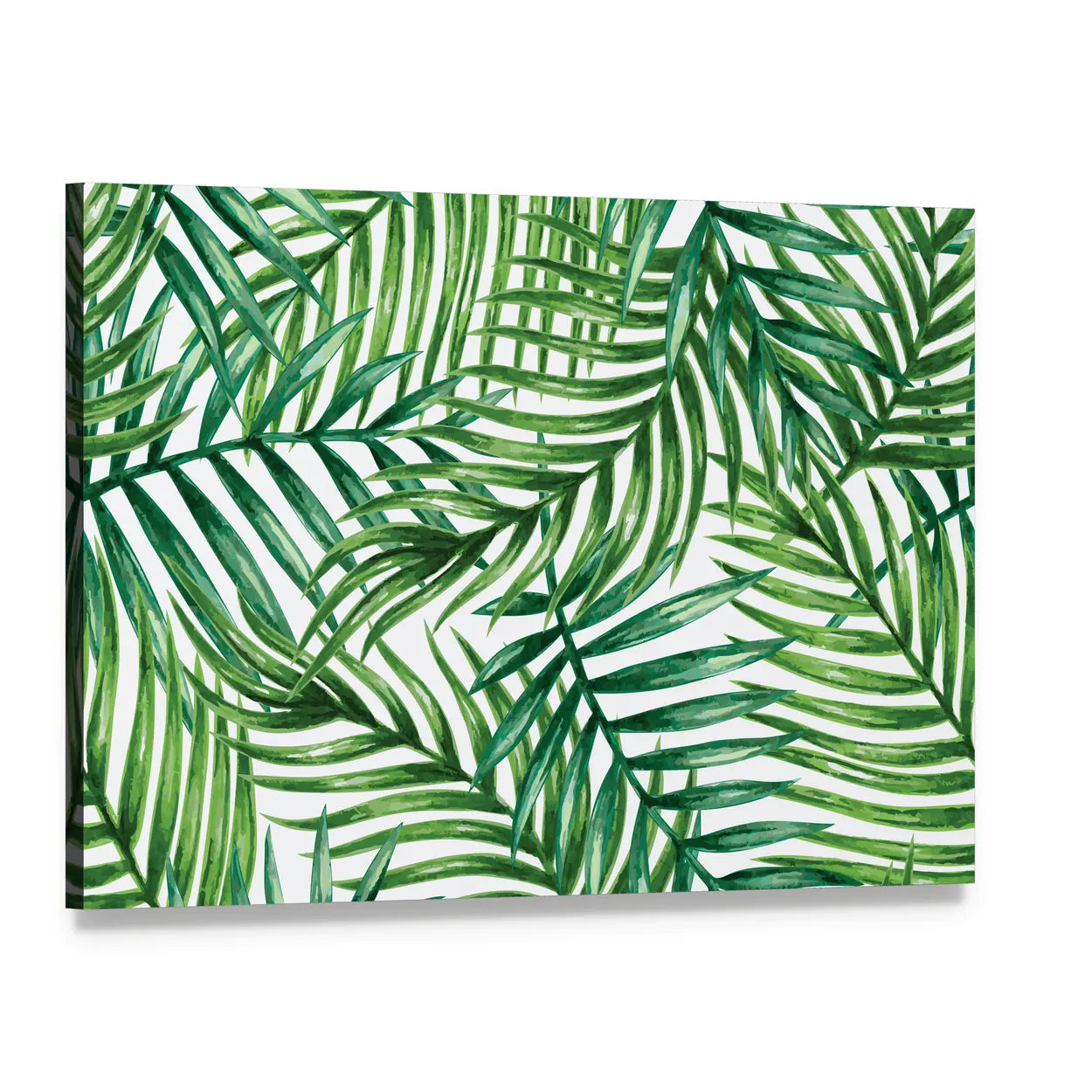 Watercolor Tropical Palm Leaves Canvas Wall Art, single panel gallery wrapped canvas, angled product view