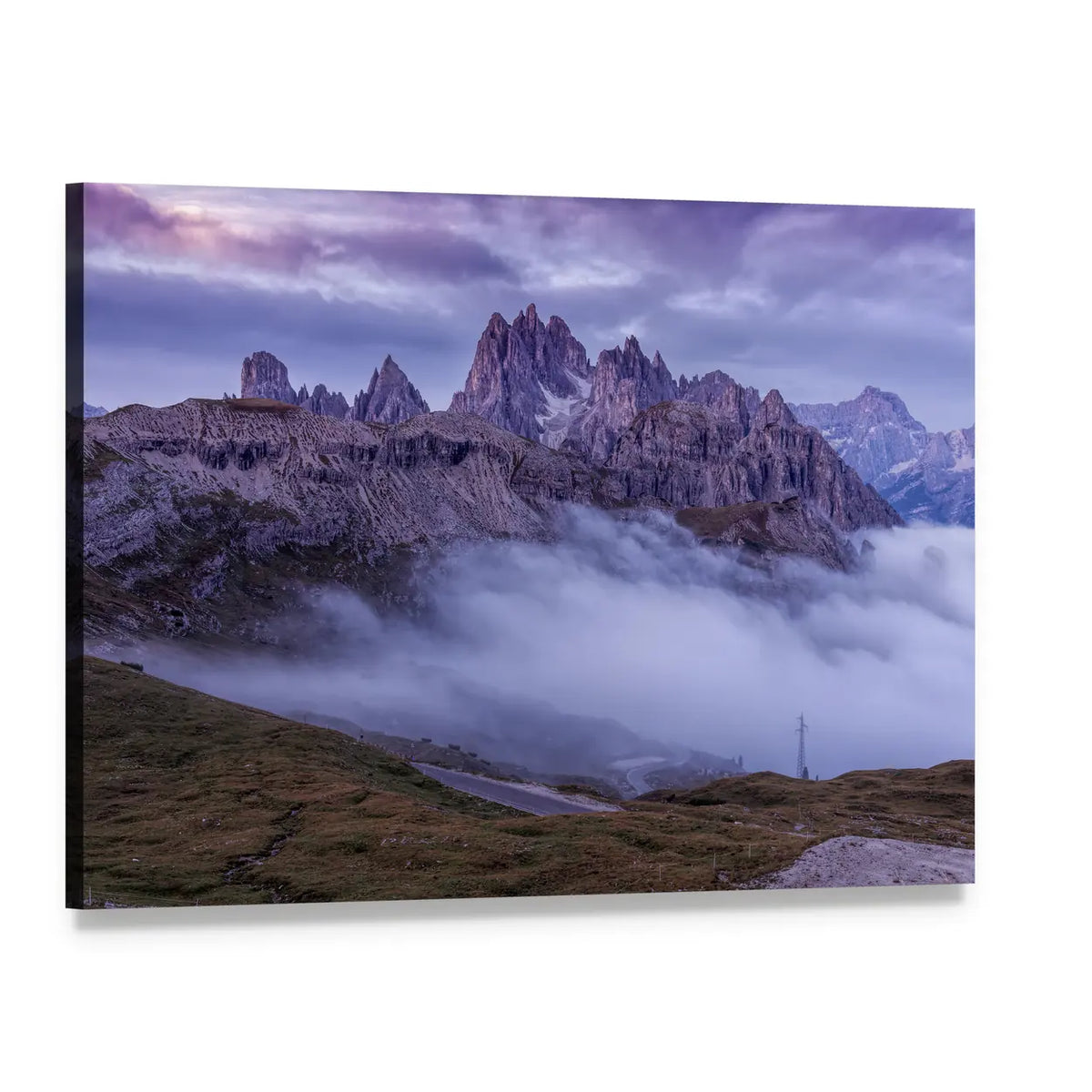 Sunrise Over the Dolomites Canvas Wall Art, single panel gallery wrapped canvas, angled product view