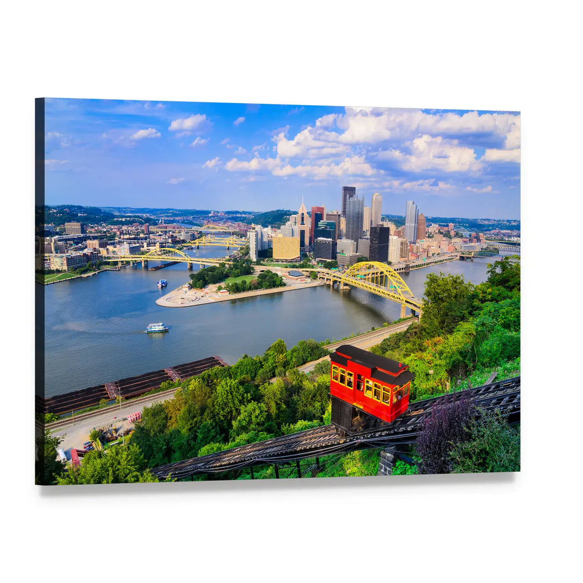Pittsburgh Downtown Skyline Canvas Wall Art, single panel gallery wrapped canvas, angled product view