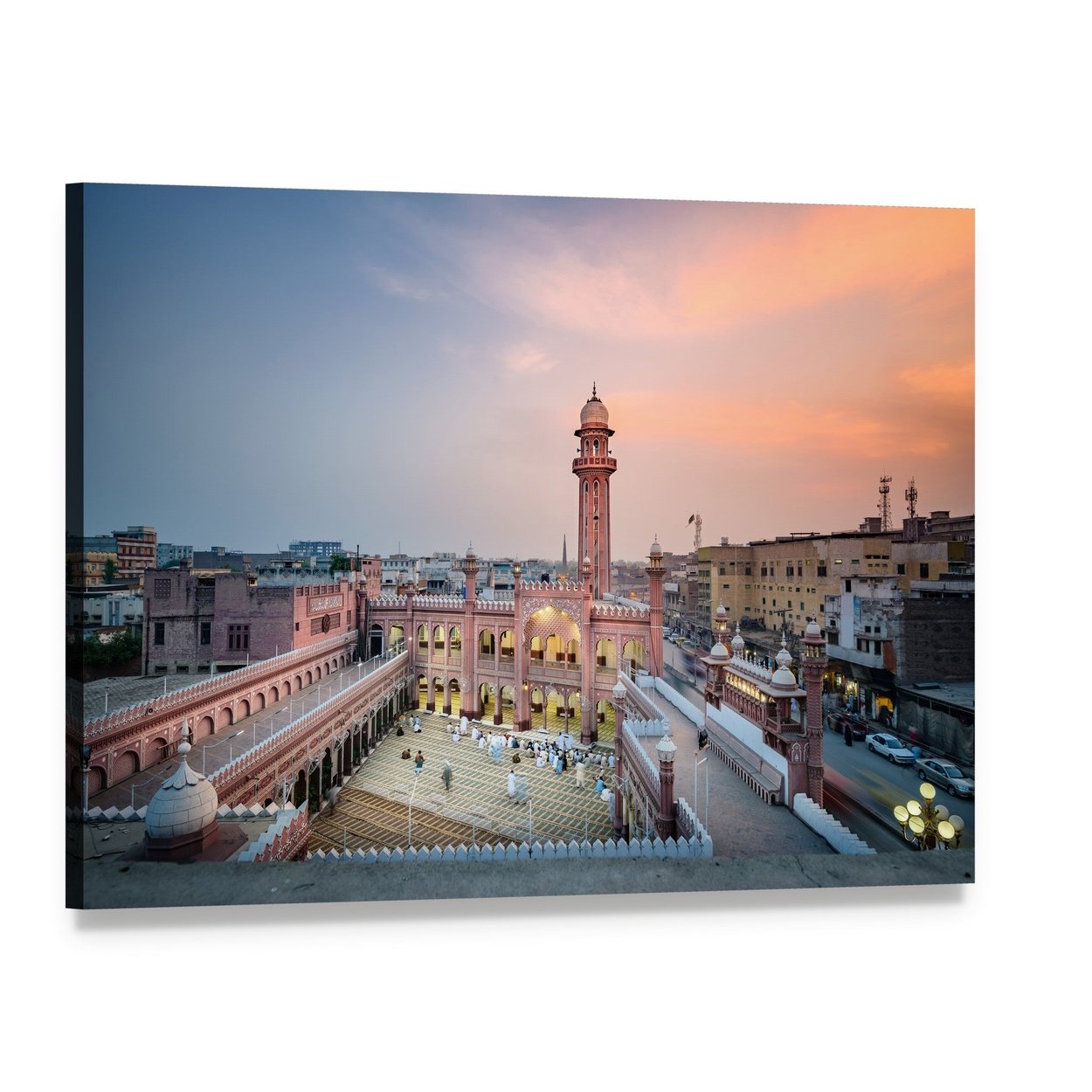Sunehri Masjid at Dusk Canvas Wall Art, single panel gallery wrapped canvas, angled product view