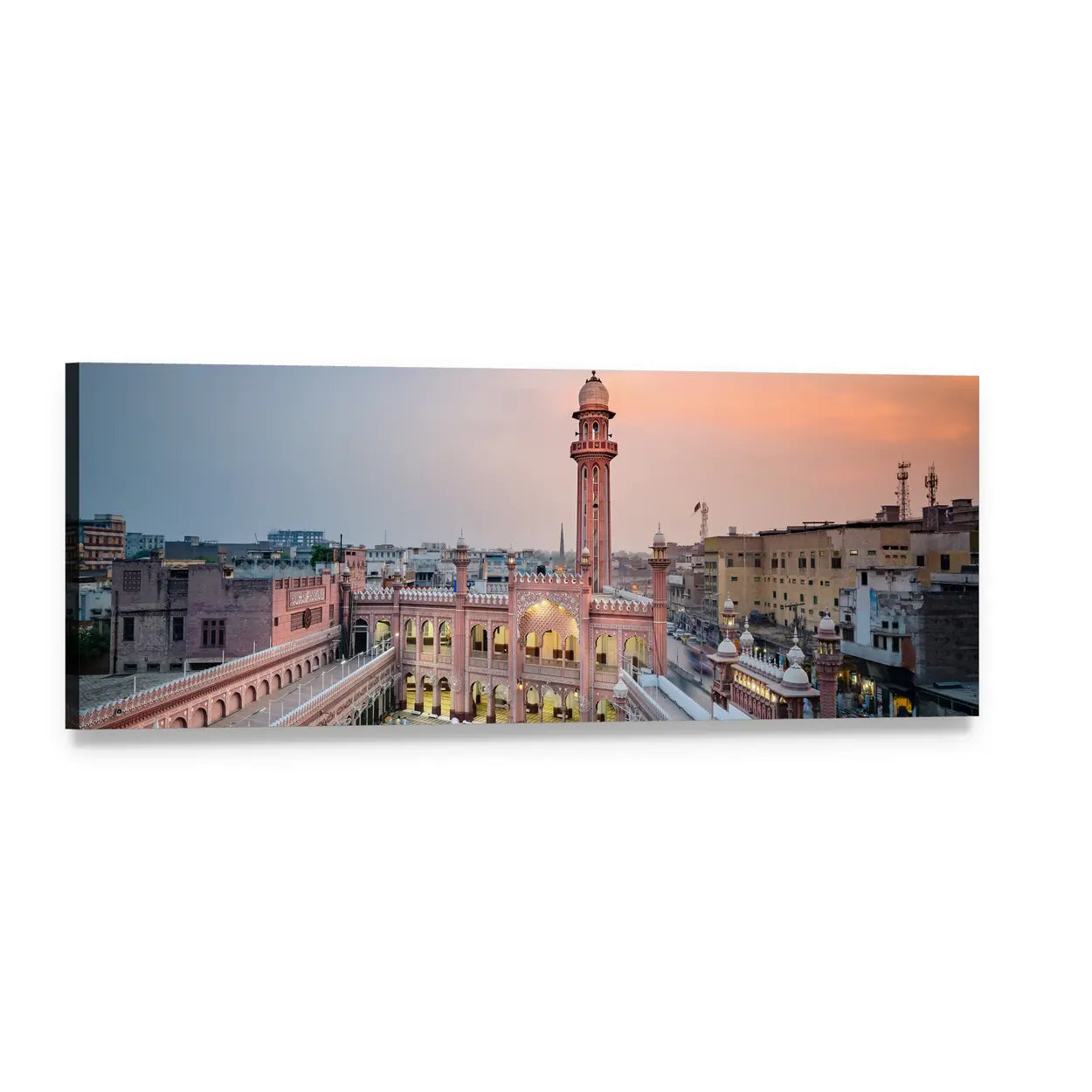 Sunehri Masjid in Peshawar at Sunset Panoramic Canvas Wall Art, single panel gallery wrapped canvas, angled product view