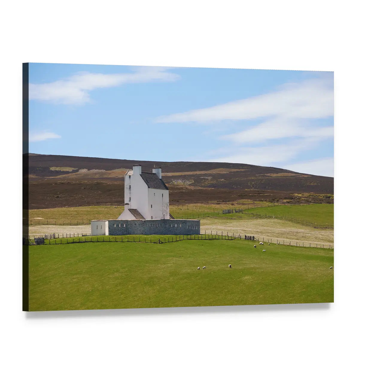 Corgarth Castle with Grazing Sheep Canvas Wall Art, single panel gallery wrapped canvas, angled product view