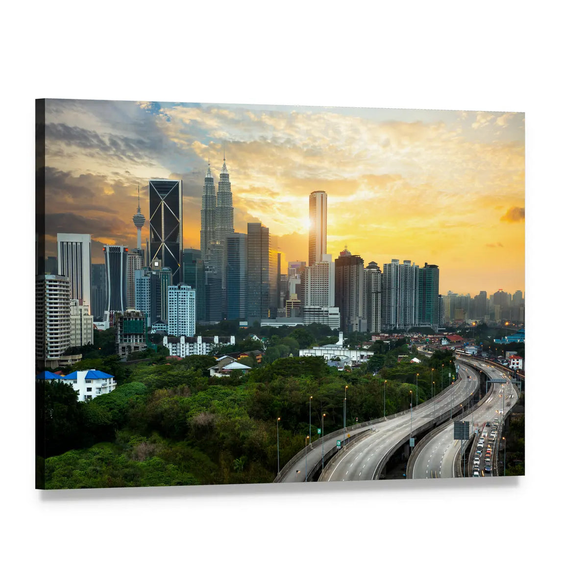 Kuala Lumpur Skyline at Sunset Canvas Wall Art, single panel gallery wrapped canvas, angled product view