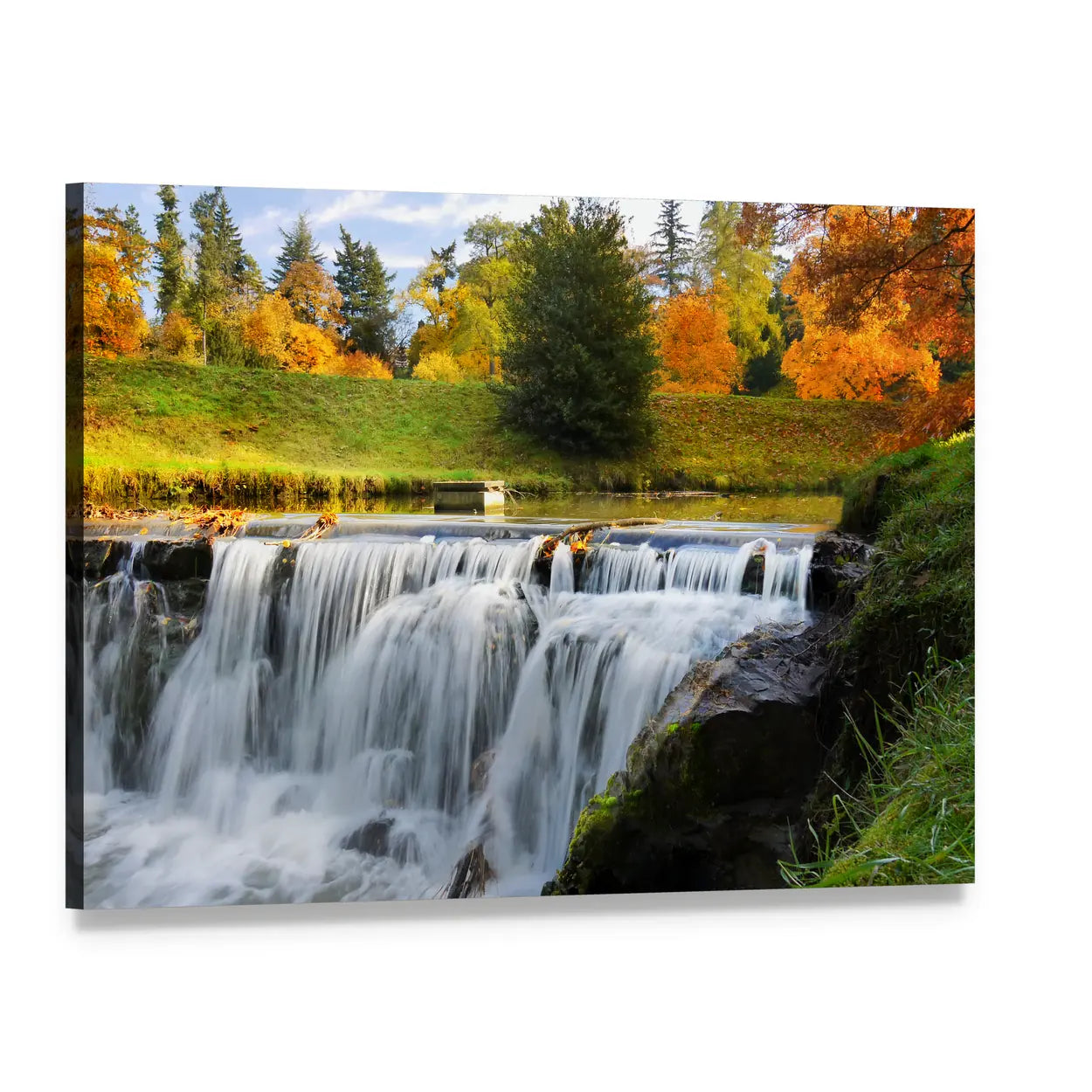 Scenic Cascades Waterfall Canvas Wall Art, single panel gallery wrapped canvas, angled product view