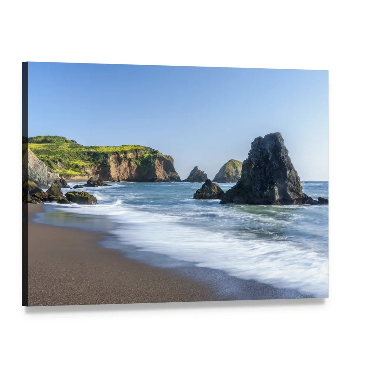 Rodeo Beach Shoreline with Sea Stacks Canvas Wall Art, single panel gallery wrapped canvas, angled product view