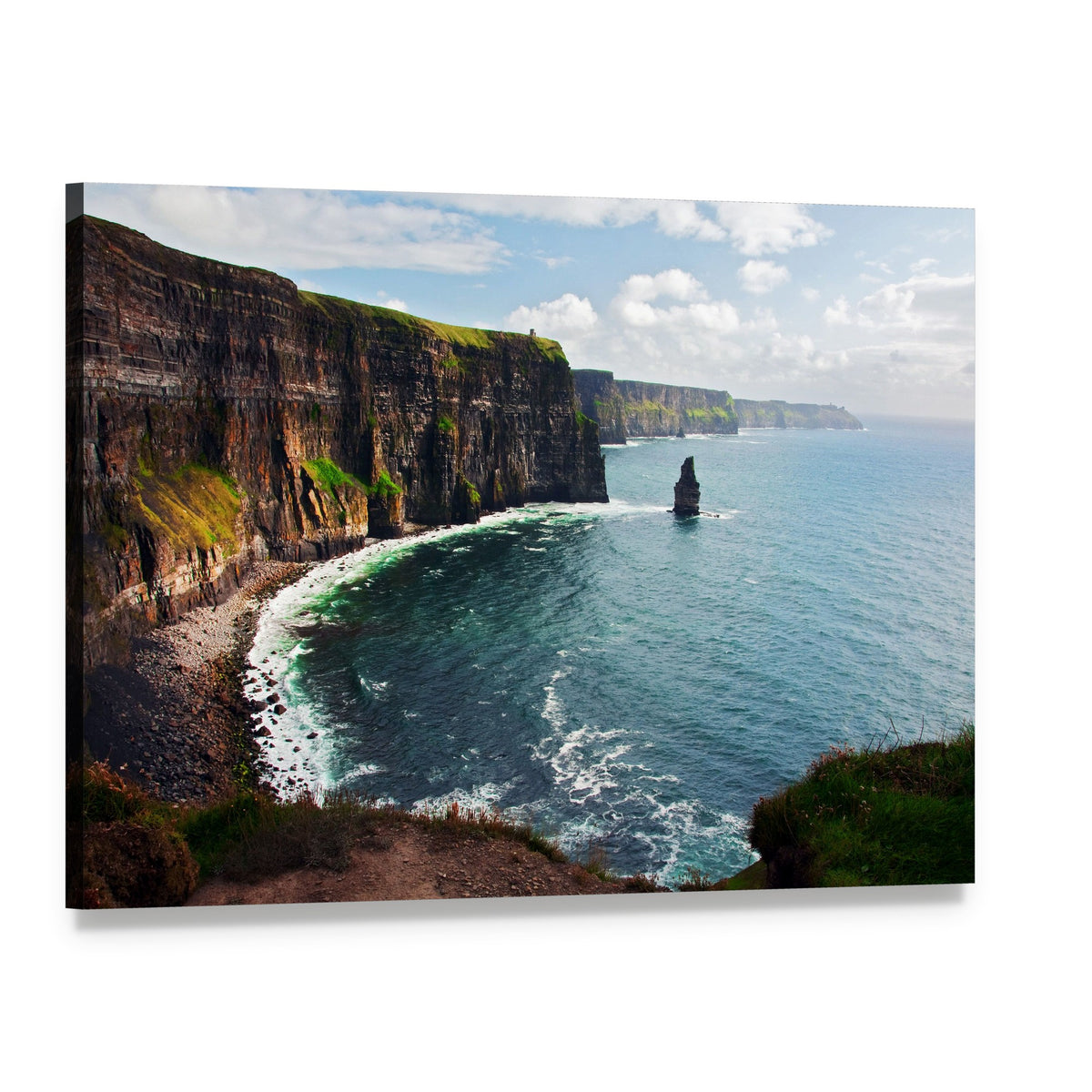 Cliffs of Moher Landscape Canvas Wall Art, single panel gallery wrapped canvas, angled product view