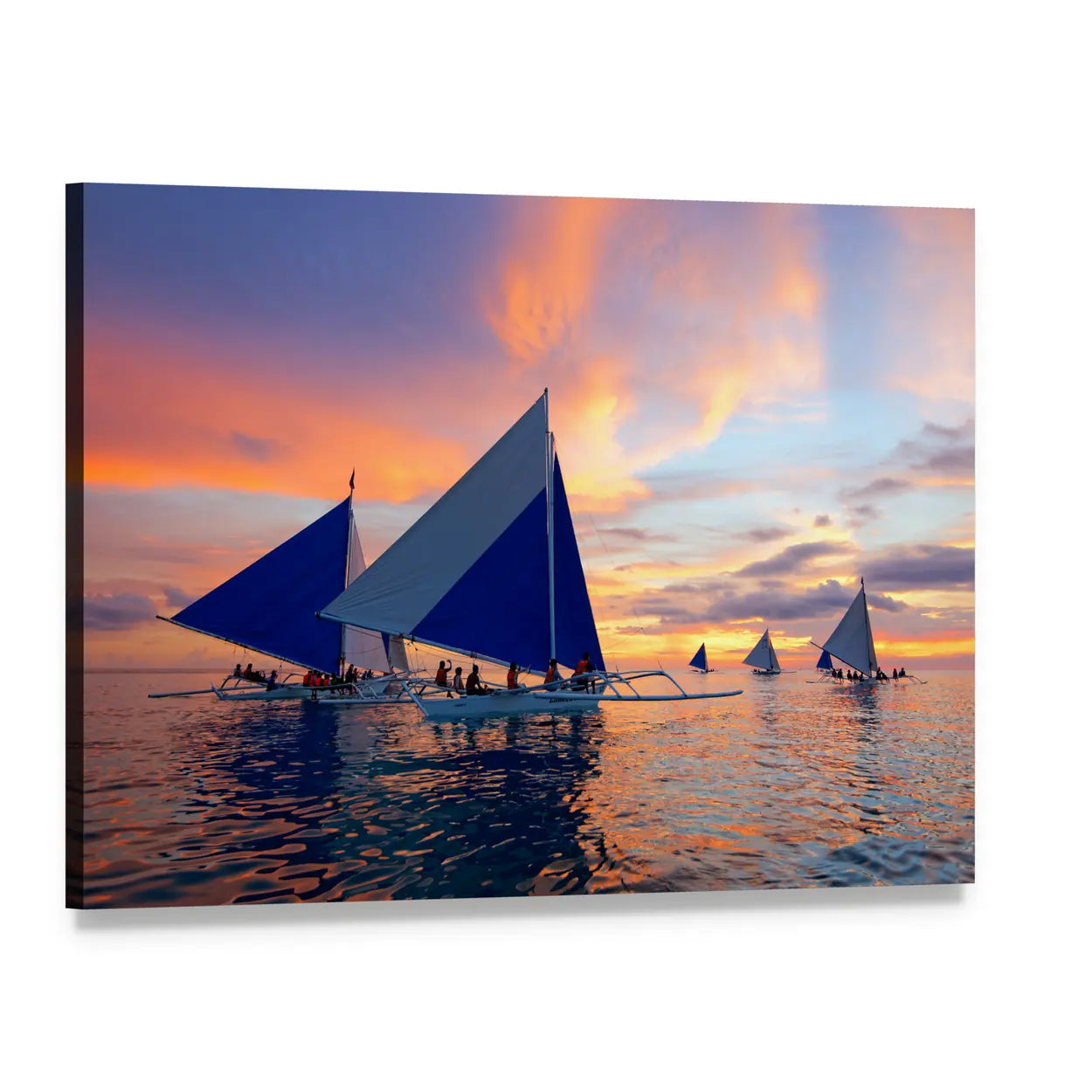 Sailboats at Boracay Sunset Canvas Wall Art, single panel gallery wrapped canvas, angled product view