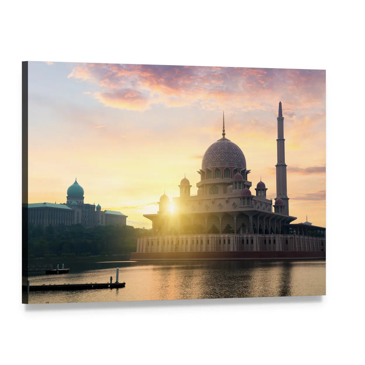 Putra Mosque at Sunrise Canvas Wall Art, single panel gallery wrapped canvas, angled product view