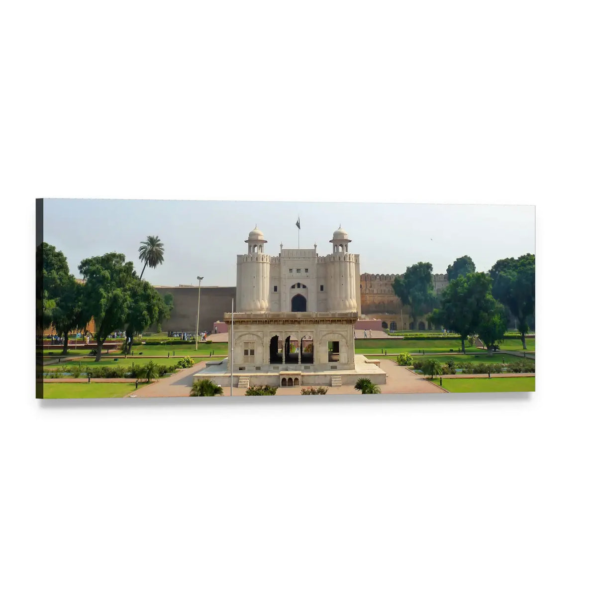 Shahi Qilla Fort with Arched Gateway and Gardens Panoramic Canvas Wall Art, single panel gallery wrapped canvas, angled product view
