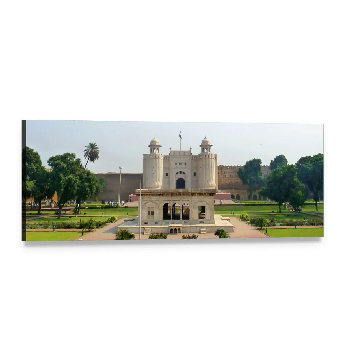 Shahi Qilla Fort with Arched Gateway and Gardens Panoramic Canvas Wall Art, single panel gallery wrapped canvas, angled product view
