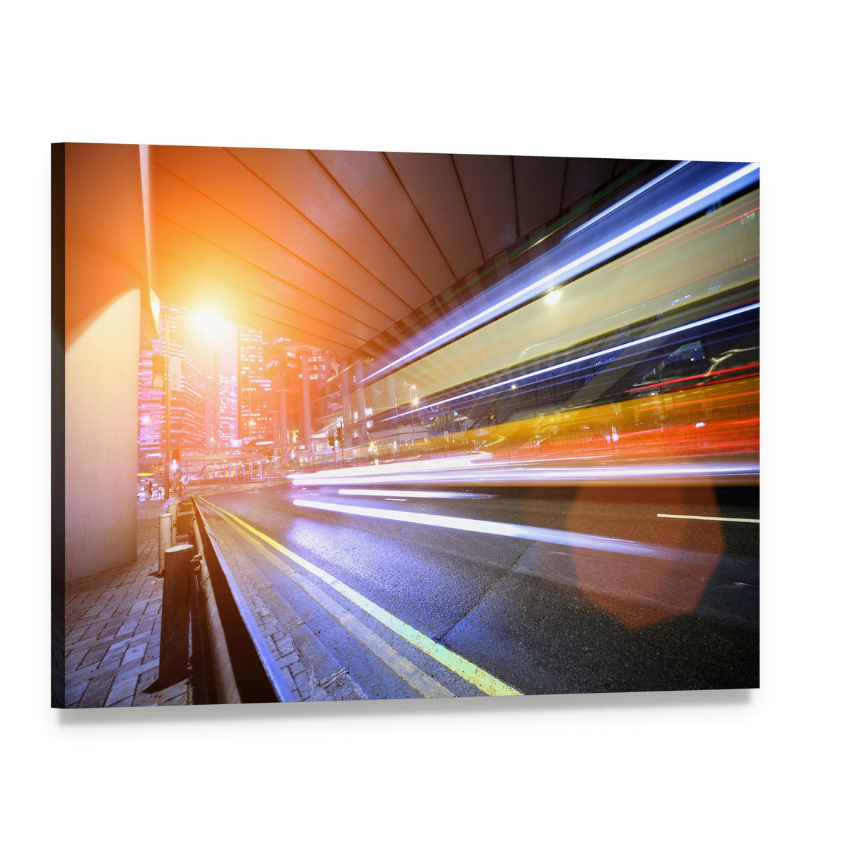 Fast Moving Train at Night Canvas Wall Art, single panel gallery wrapped canvas, angled product view
