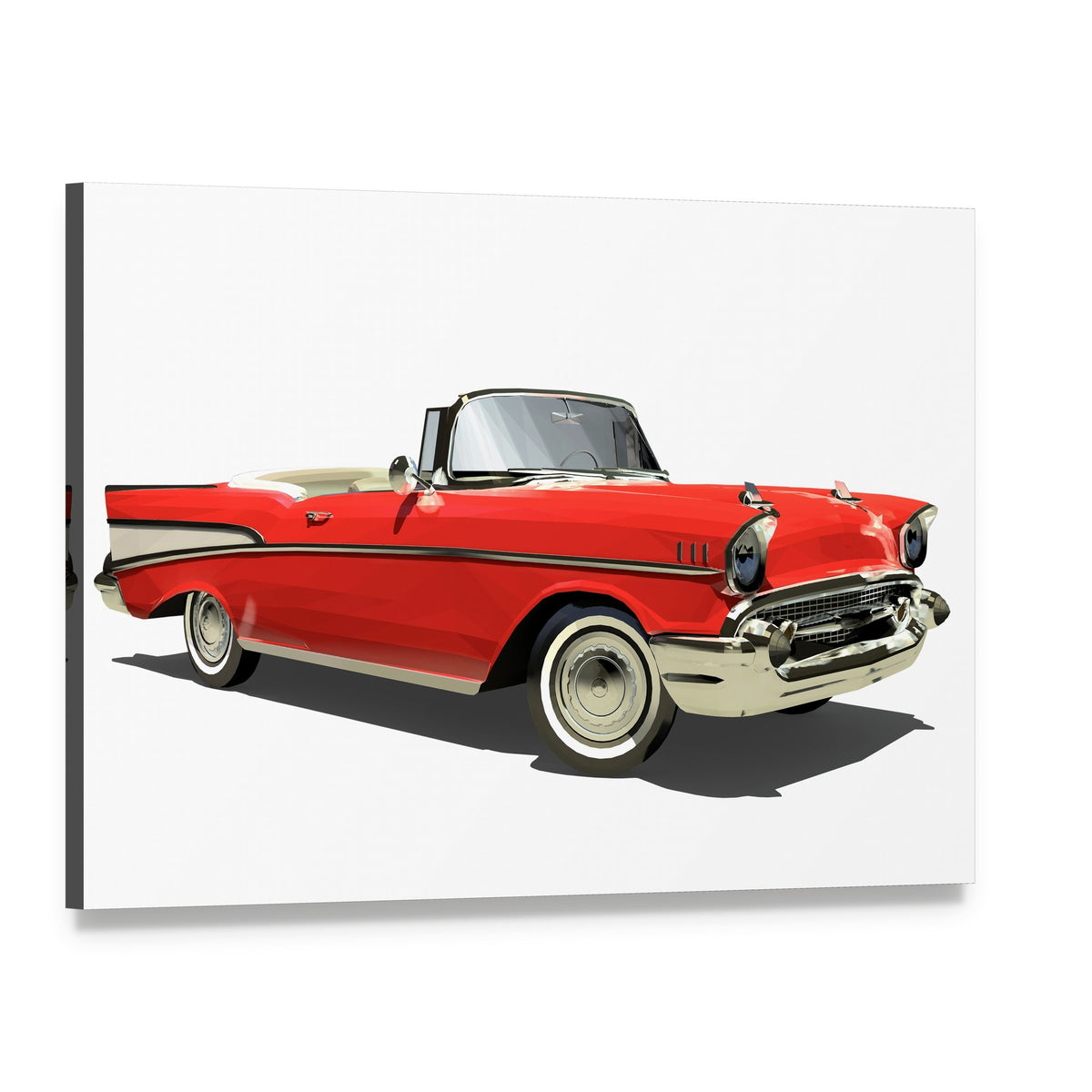 Red Convertible with White Interior Canvas Wall Art, single panel gallery wrapped canvas, angled product view