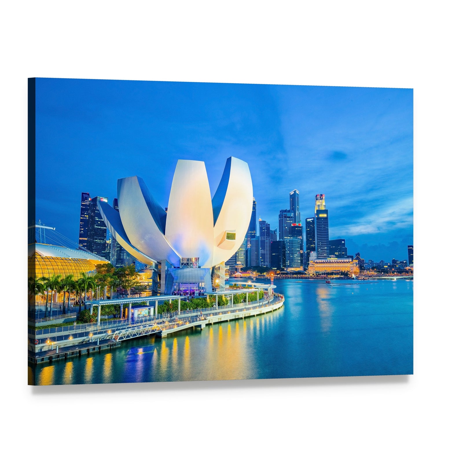 Marina Bay Sands with Illuminated Museum Canvas Wall Art, single panel gallery wrapped canvas, angled product view