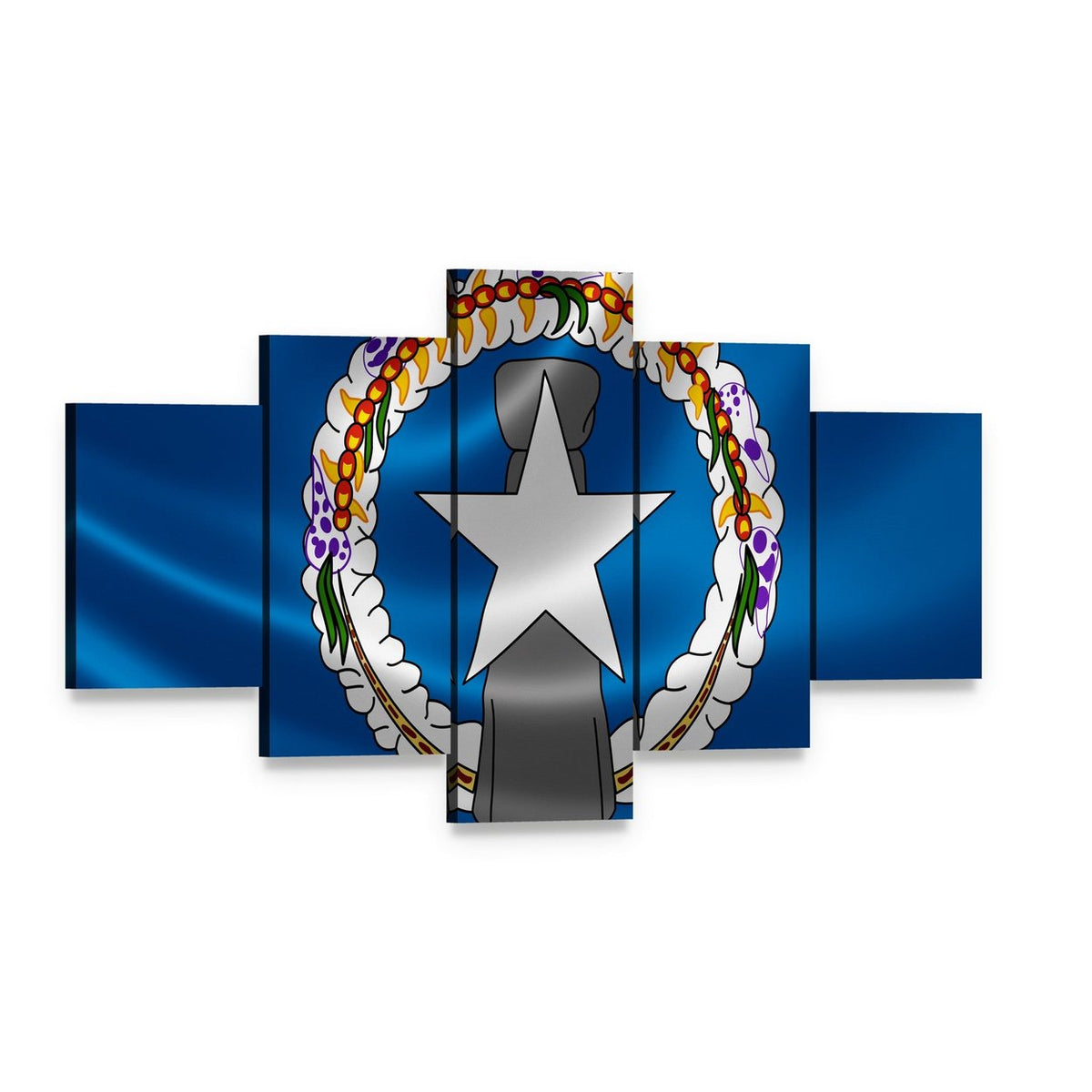 Northern Mariana Islands Flag with Wreath and Star Canvas Wall Art, 5 panel 5 Star layout gallery wrapped canvas set, angled product view
