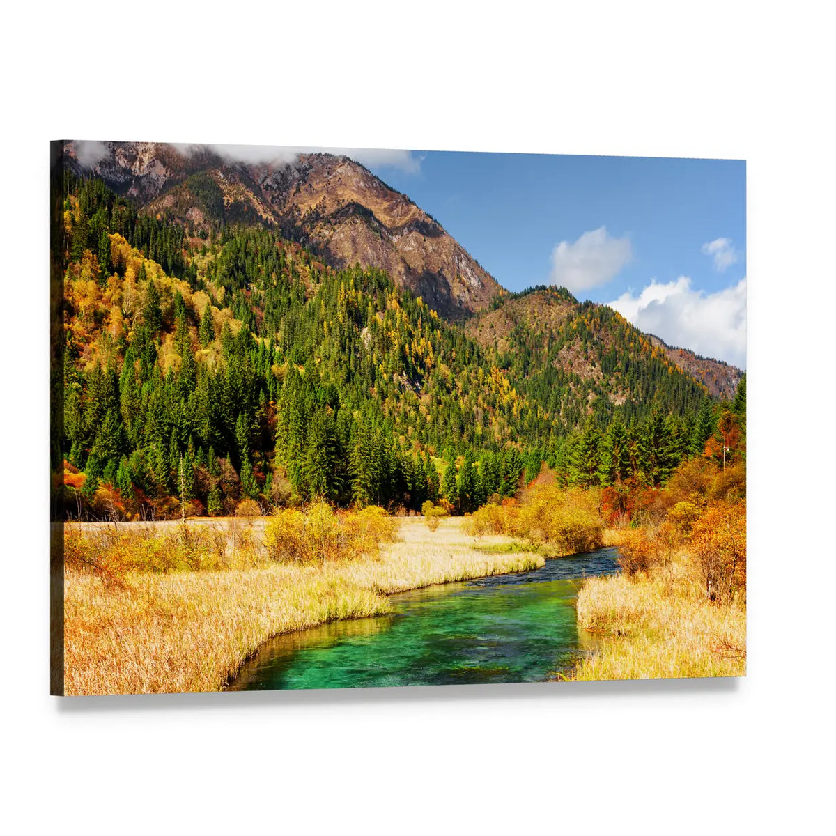 Rize Valley Turquoise River, Jiuzhaigou Canvas Wall Art, single panel gallery wrapped canvas, angled product view