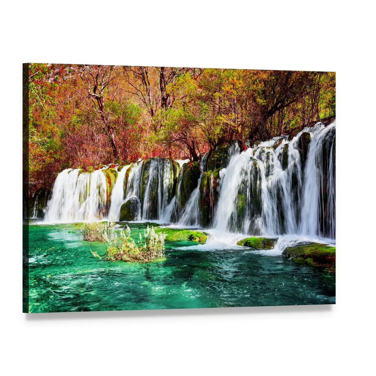 Azure Lake Waterfall in China Canvas Wall Art, single panel gallery wrapped canvas, angled product view