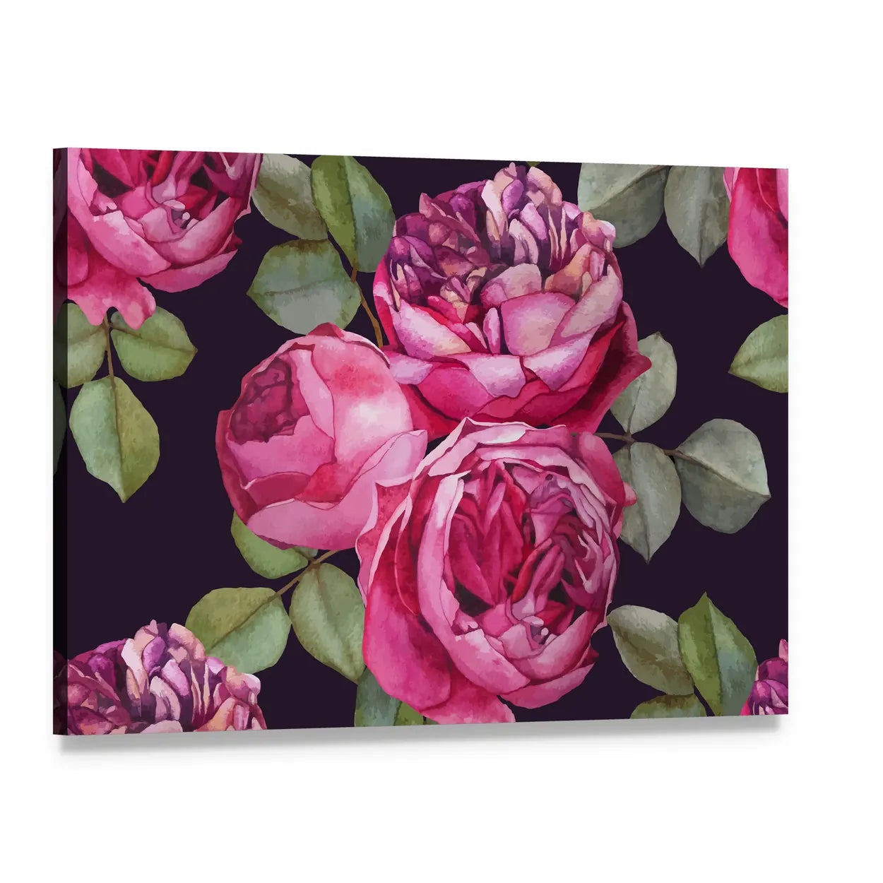 Pink Rose Bouquet Canvas Wall Art, single panel gallery wrapped canvas, angled product view