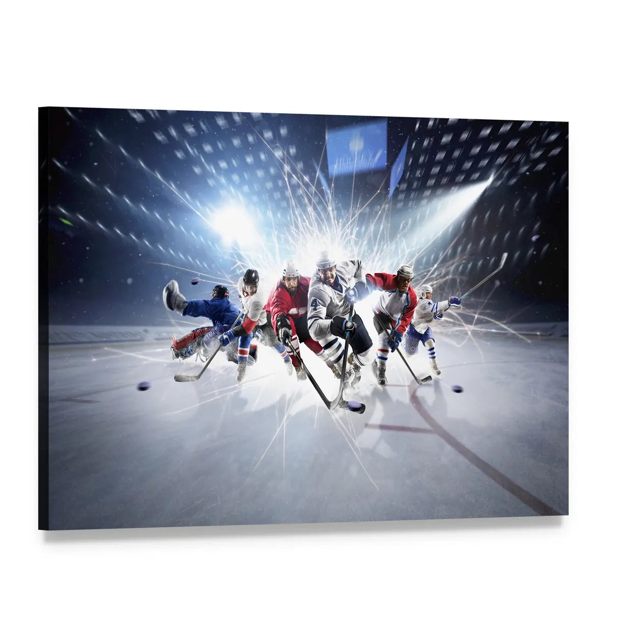 Hockey Players in Action Canvas Wall Art, single panel gallery wrapped canvas, angled product view