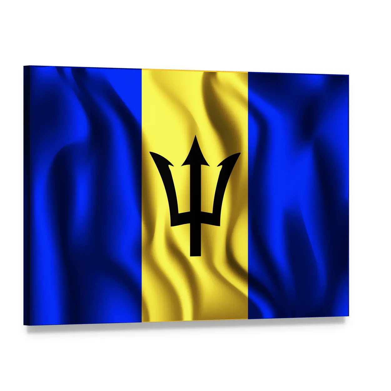 Barbados Flag with Broken Trident Canvas Wall Art, single panel gallery wrapped canvas, angled product view