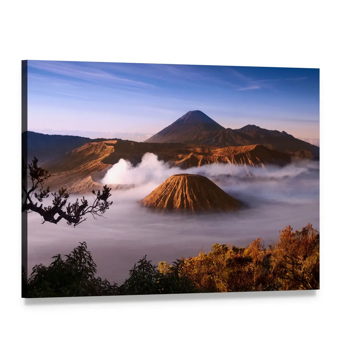Mount Bromo at Sunrise Canvas Wall Art, single panel gallery wrapped canvas, angled product view