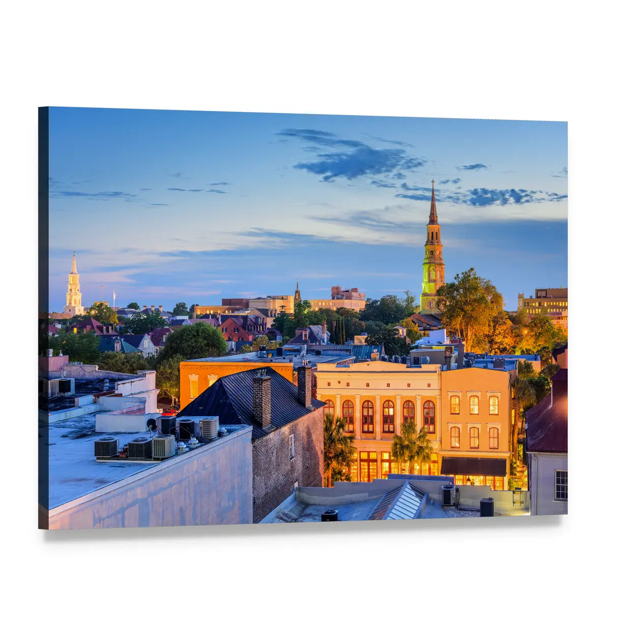 South Carolina Town Skyline Canvas Wall Art, single panel gallery wrapped canvas, angled product view