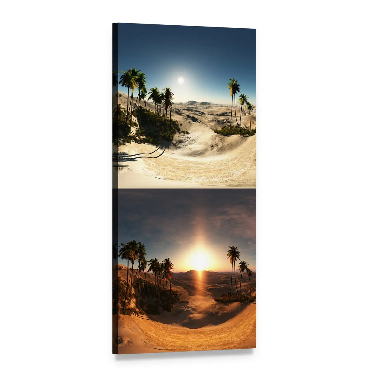 Sunlit Desert Palms Vertical Canvas Wall Art, 1 panel 1 Vertical layout gallery wrapped canvas set, angled product view