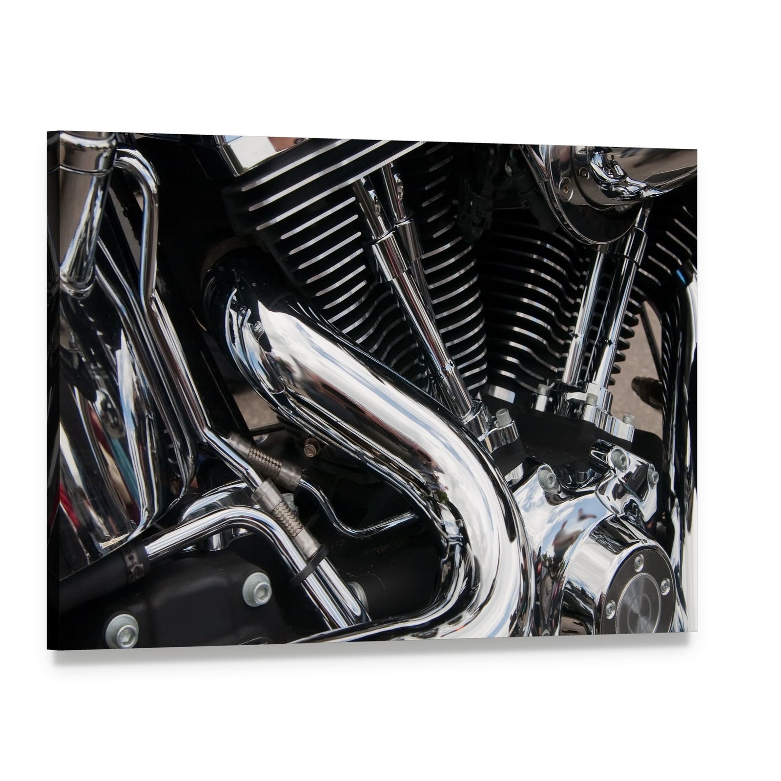 Shiny Motorcycle Engine Canvas Wall Art, single panel gallery wrapped canvas, angled product view