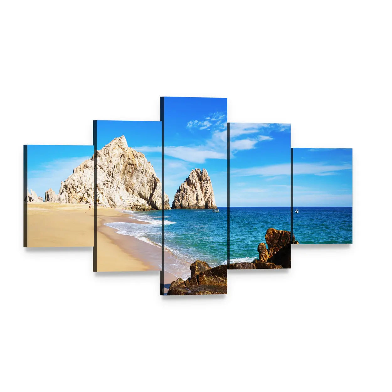 Lovers Beach Mexico Canvas Wall Art, 5 panel 5 Star layout gallery wrapped canvas set, angled product view