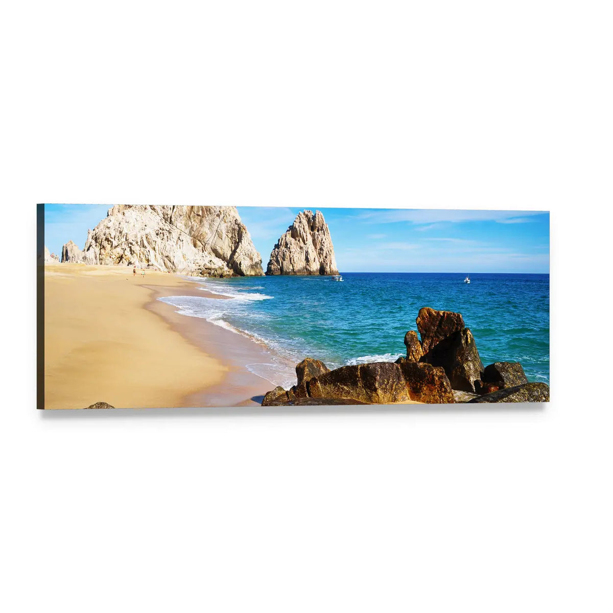 Lovers Beach Mexico Shoreline Panoramic Canvas Wall Art, single panel gallery wrapped canvas, angled product view