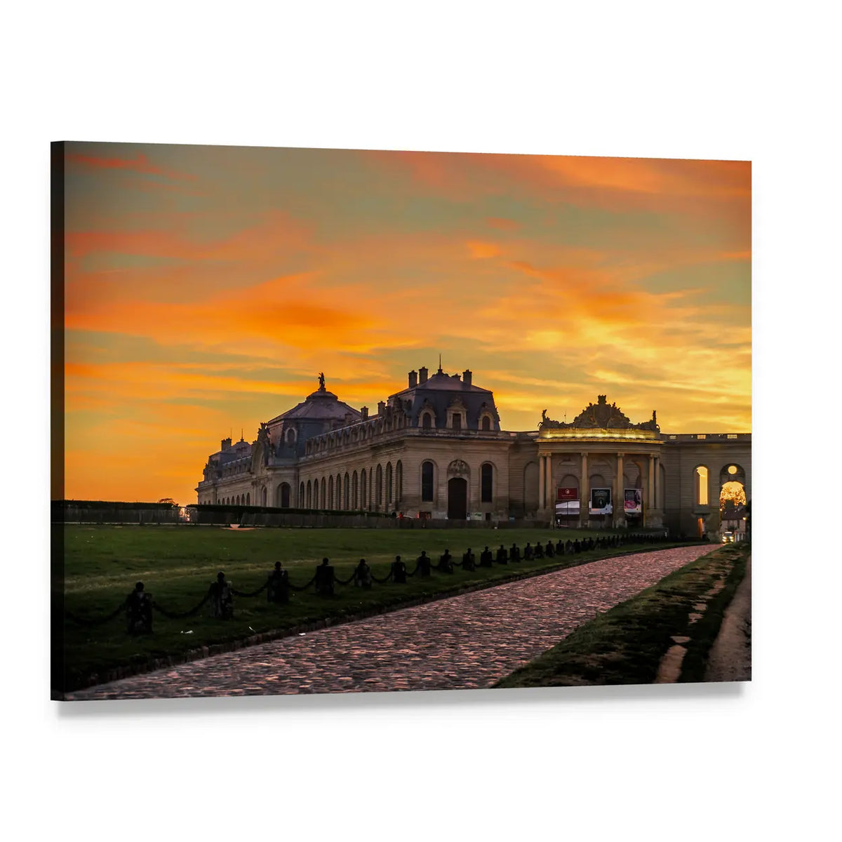 Chantilly Castle at Sunset Canvas Wall Art, single panel gallery wrapped canvas, angled product view