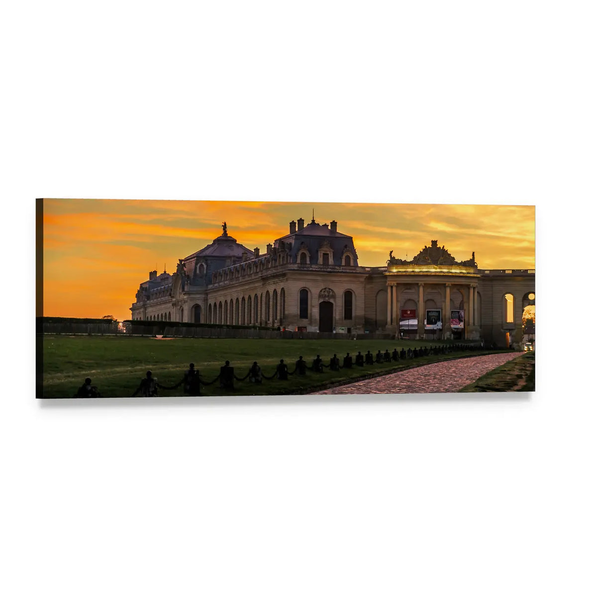 Chantilly Castle at Sunset Panoramic Canvas Wall Art, single panel gallery wrapped canvas, angled product view
