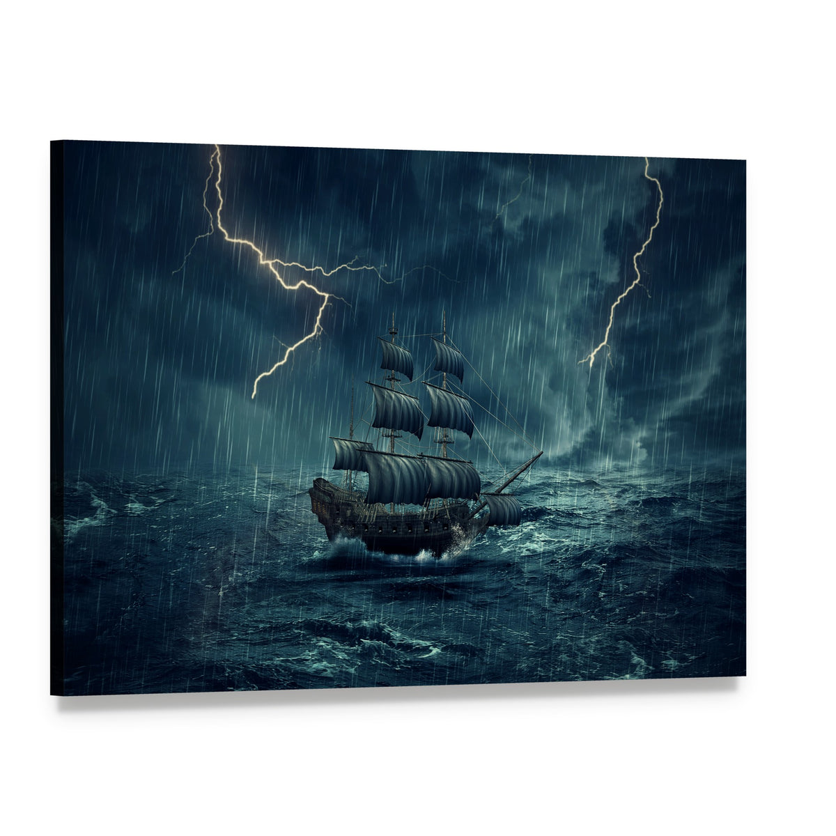 Tall Ship in Stormy Night Canvas Wall Art, single panel gallery wrapped canvas, angled product view