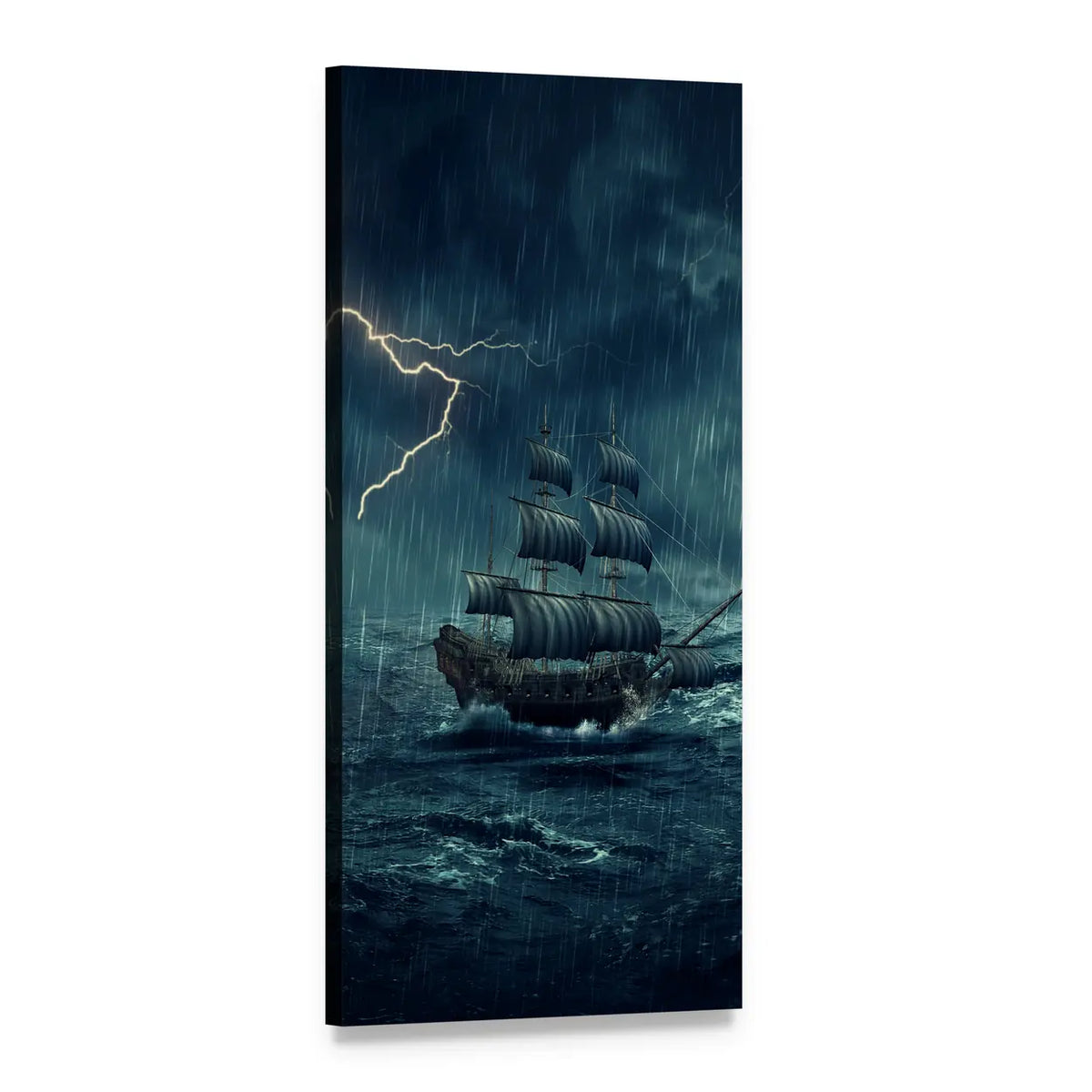 Multi-masted Ship in Stormy Night Vertical Canvas Wall Art, 1 panel 1 Vertical layout gallery wrapped canvas set, angled product view
