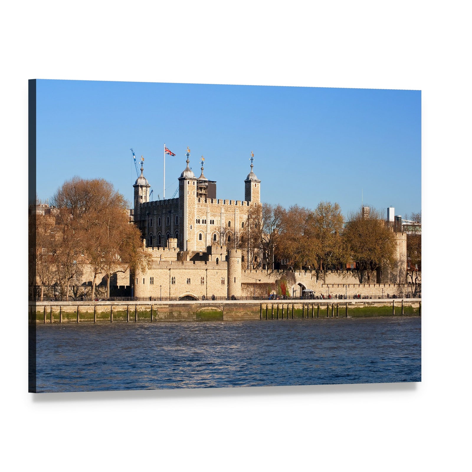 Tower of London Across River Thames Canvas Wall Art, single panel gallery wrapped canvas, angled product view