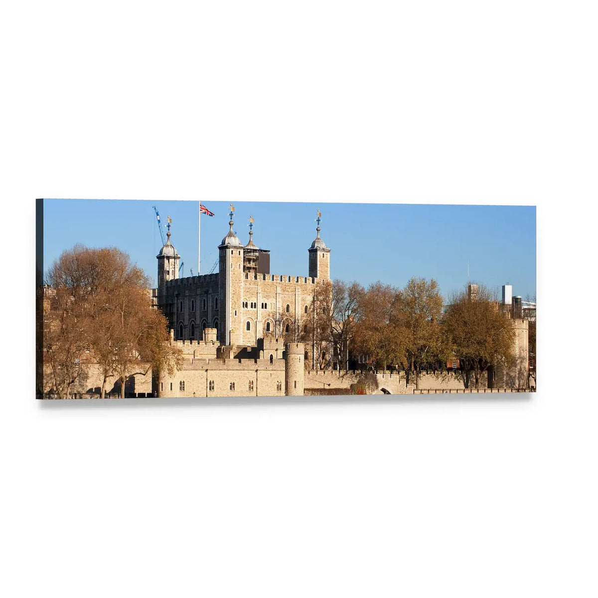 Tower of London Above the River Thames Panoramic Canvas Wall Art, single panel gallery wrapped canvas, angled product view