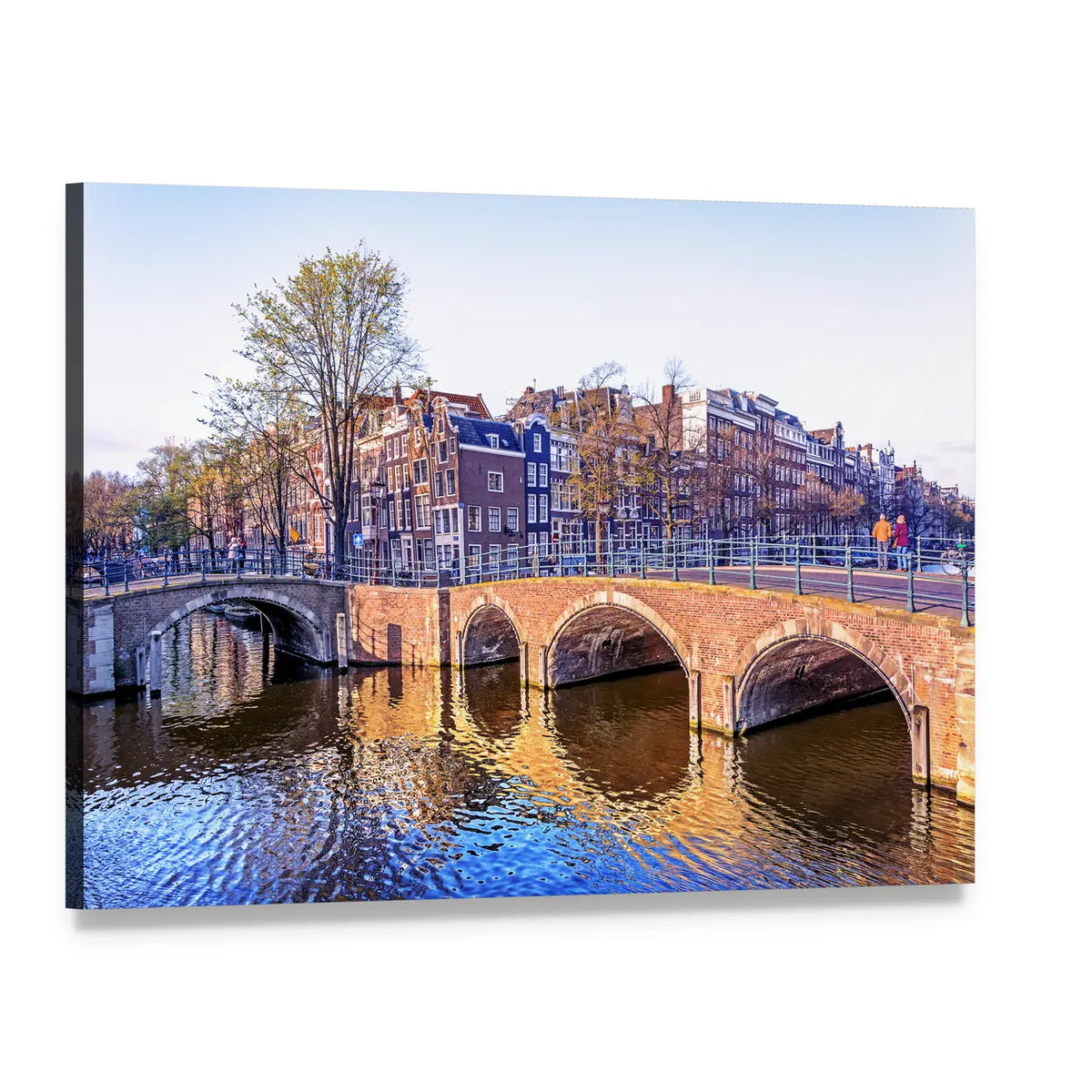 Amsterdam Canal Houses and Bridges Canvas Wall Art, single panel gallery wrapped canvas, angled product view