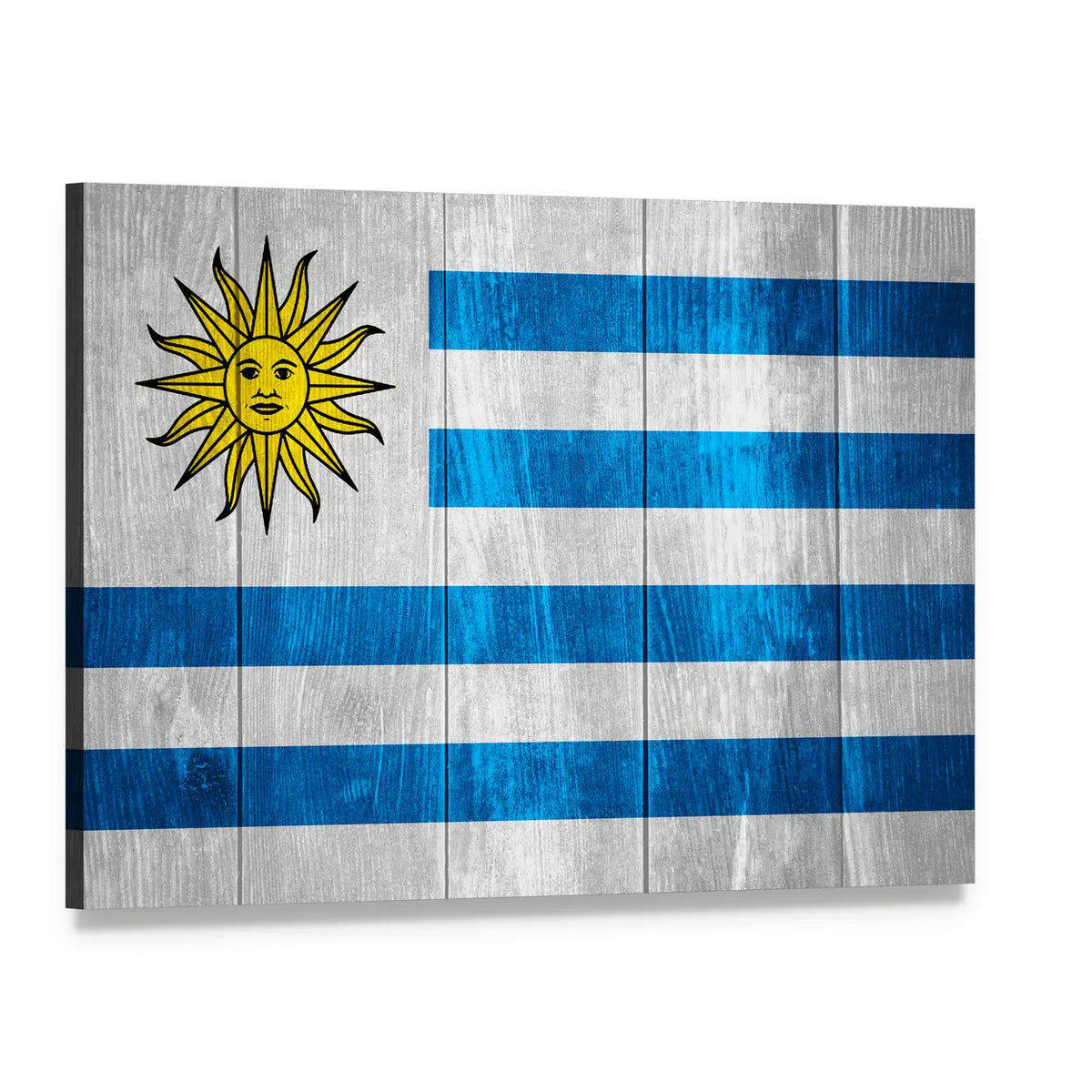 Flag of Uruguay Canvas Wall Art, single panel gallery wrapped canvas, angled product view