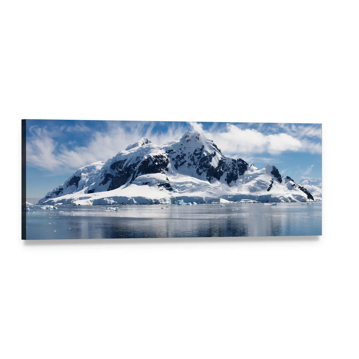 Paradise Bay in Antarctica Panoramic Canvas Wall Art, single panel gallery wrapped canvas, angled product view